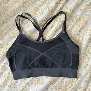 Strappy Black and Gray Open Back Sports Bra